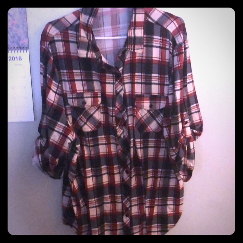 Red plaid button up shirt
